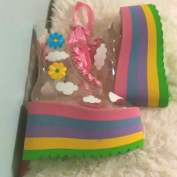 Dolls Kill Shoes - Brand new clear boots with rainbow platforms